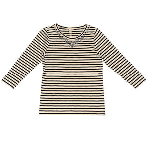 Women's J.Crew Embellished Jewel neck Crew Striped Long Sleeve Tee S Cream Navy